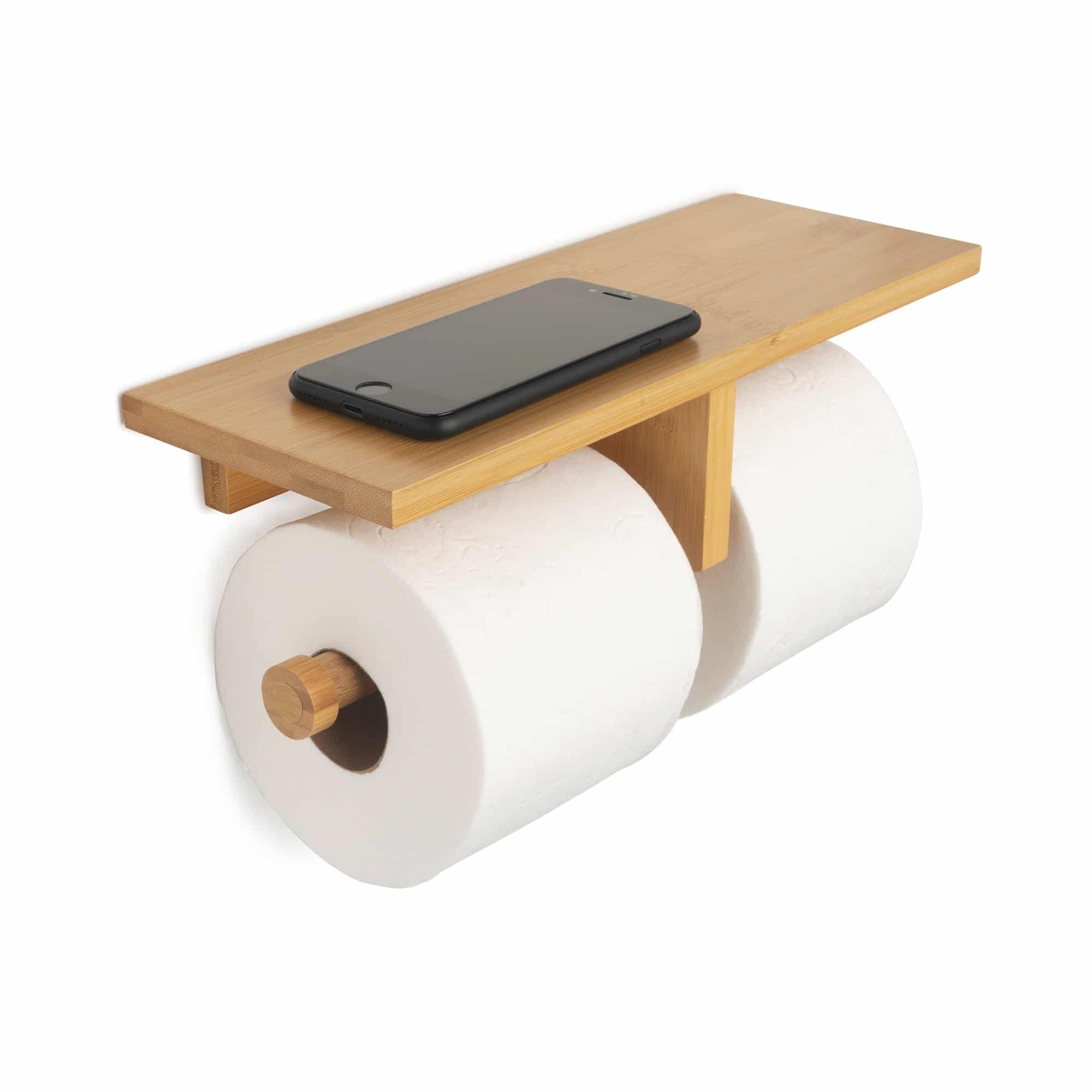Bamboo Double Dual Toilet Paper Holder with Shelf, 1 Count - Food